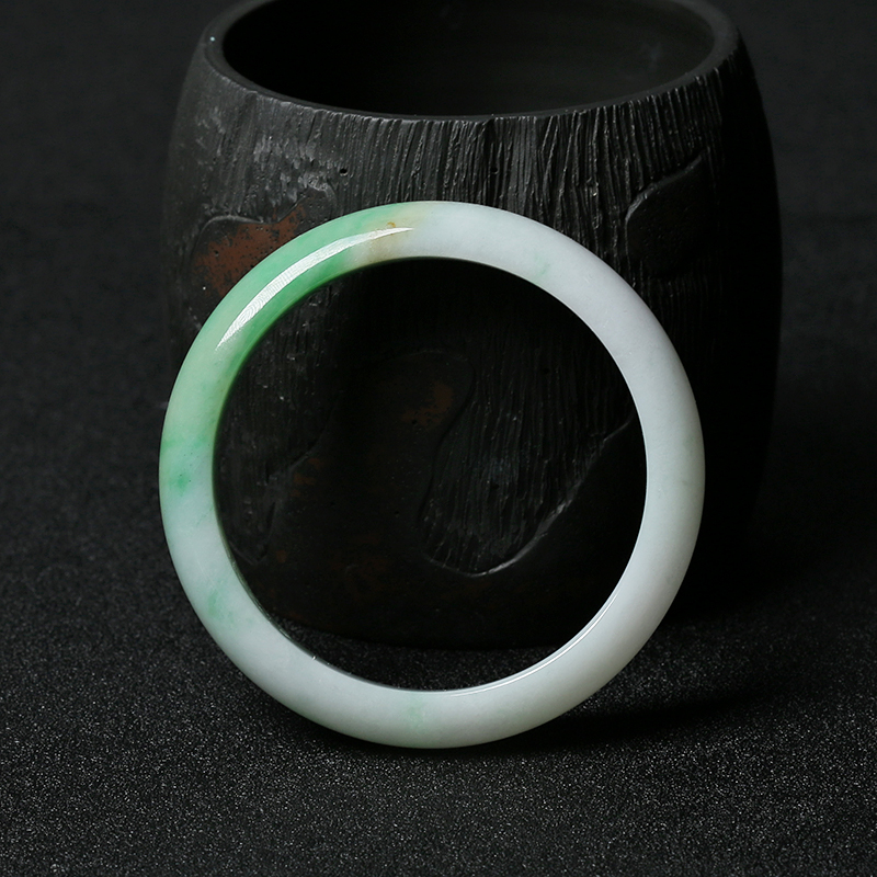 缅甸A货天然豆种飘翠翡翠手镯 - 红掌柜