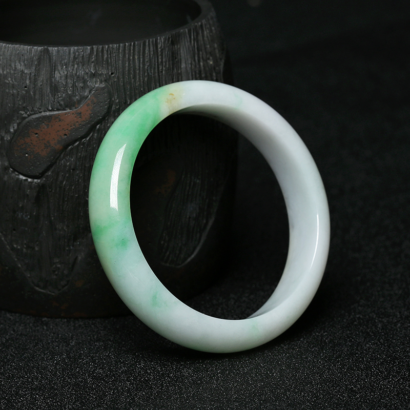 A货天然豆种飘翠翡翠手镯 - 红掌柜
