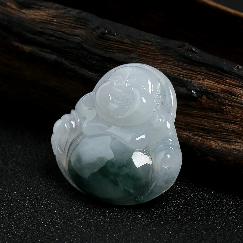 缅甸糯种飘花翡翠佛挂件-红掌柜