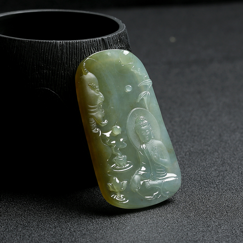 A货糯种浅绿俏色翡翠立地成佛挂件 - 红掌柜
