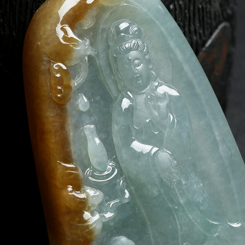 糯种蓝水俏色翡翠挂件 - 红掌柜