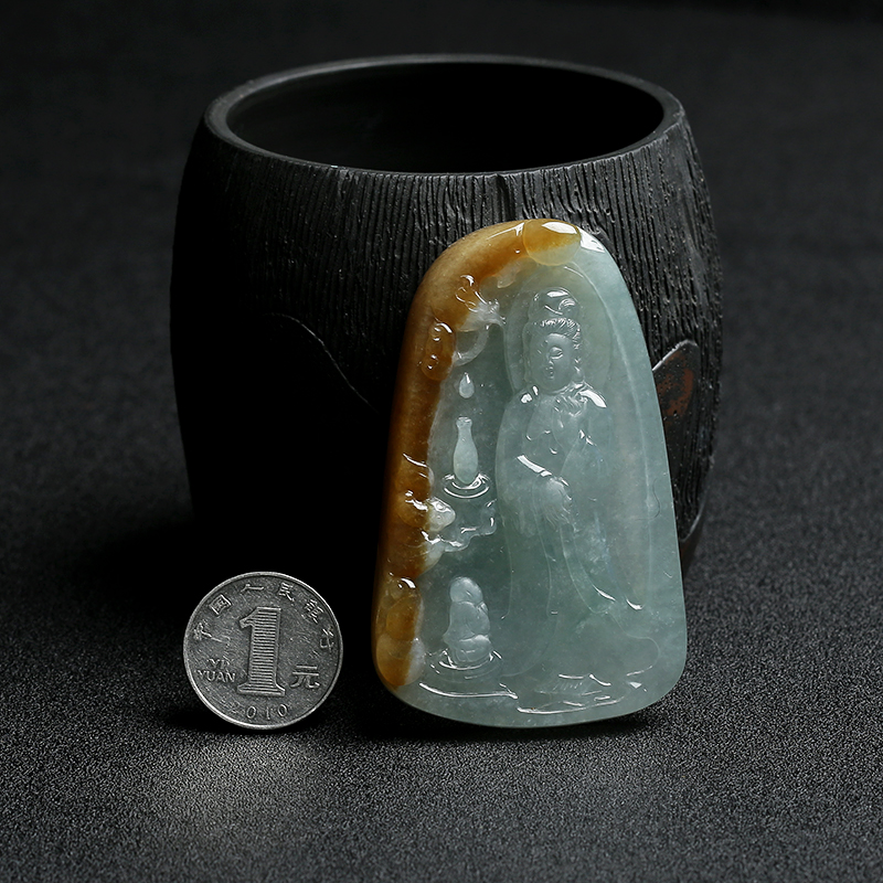 蓝水俏色翡翠挂件 - 红掌柜