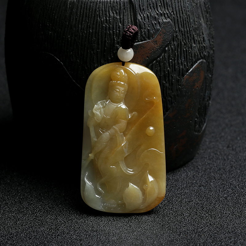 缅甸天然糯种黄翡观音挂件-红掌柜
