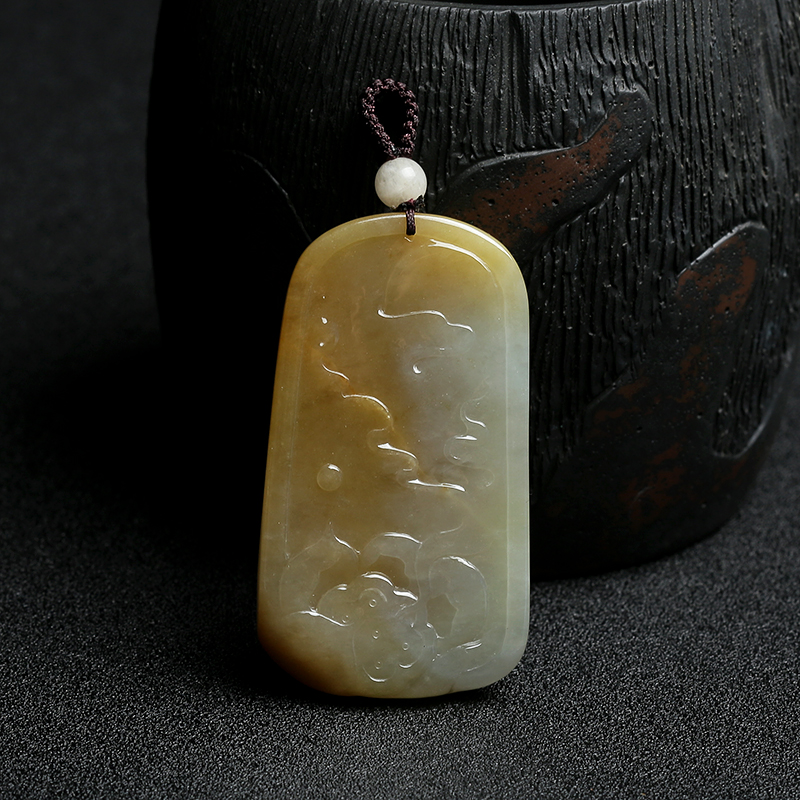 缅甸天然黄翡观音挂件-红掌柜