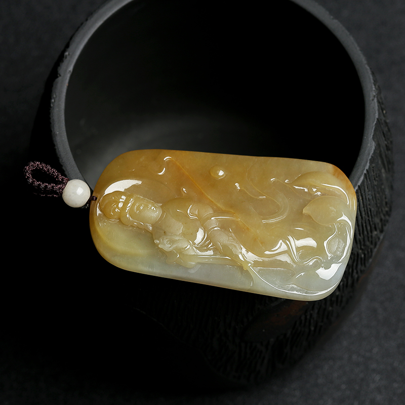 缅甸天然糯种黄翡挂件-红掌柜