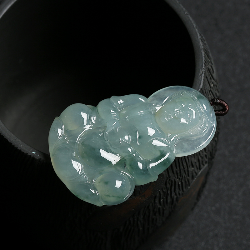 缅甸天然糯种飘花翡翠观音挂件-红掌柜