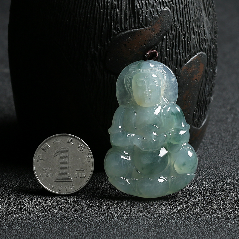 浅绿飘花翡翠观音挂件-红掌柜