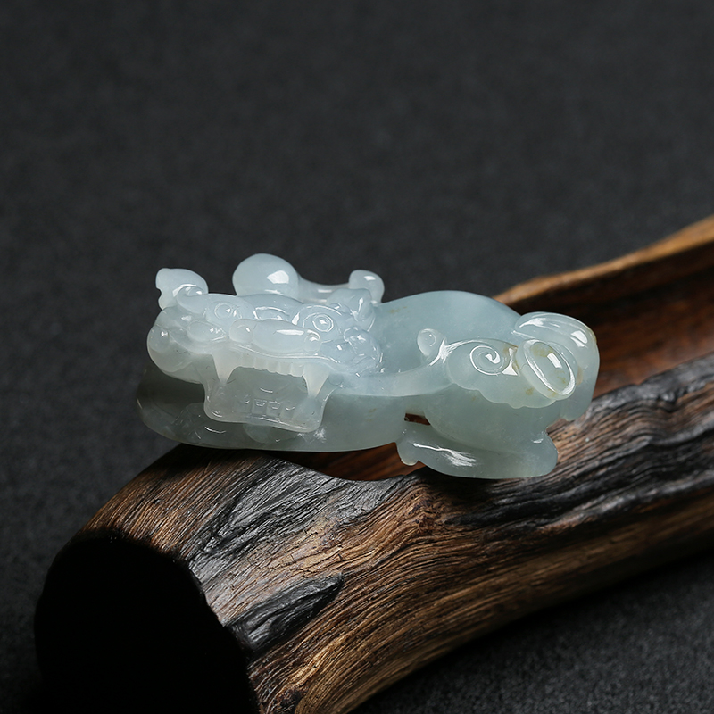 缅甸天然糯种蓝水翡翠貔貅挂件-红掌柜