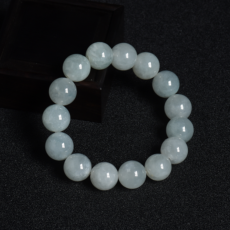 缅甸天然糯种白色翡翠圆珠手串-红掌柜