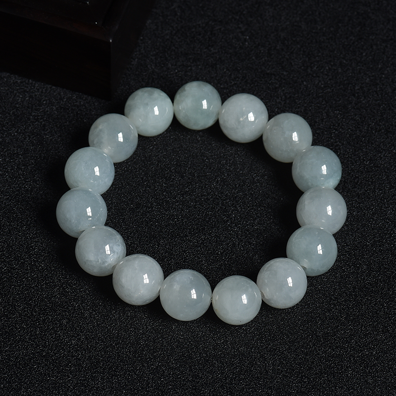 缅甸天然白色翡翠圆珠手串-红掌柜