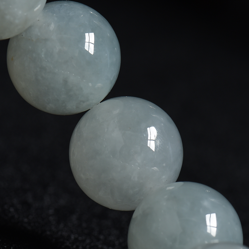 缅甸天然糯种白色翡翠手串-红掌柜