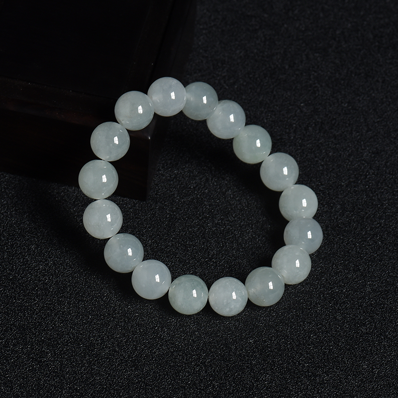 缅甸天然糯冰种浅绿翡翠圆珠手串-红掌柜