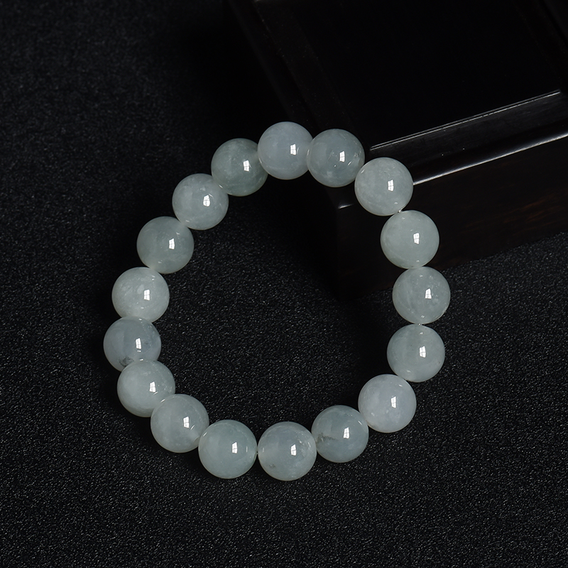 天然糯冰种浅绿翡翠圆珠手串-红掌柜