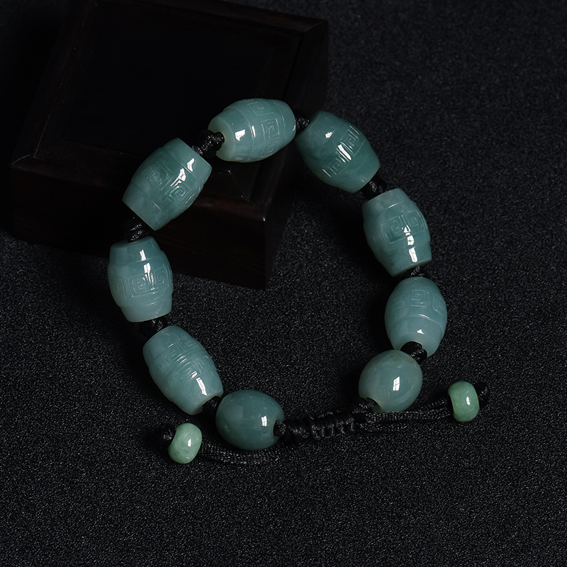 缅甸天然糯种蓝绿翡翠回纹手串-红掌柜