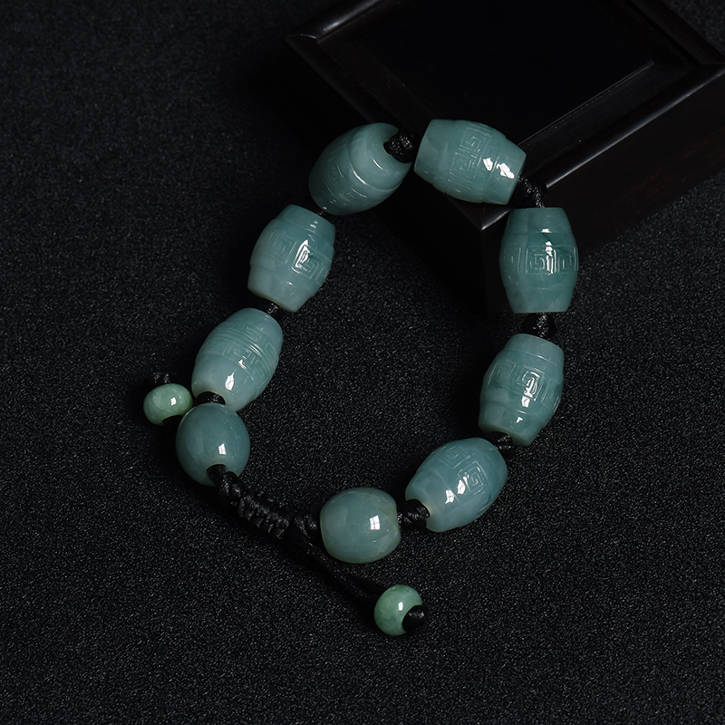 天然糯种蓝绿翡翠回纹手串-红掌柜