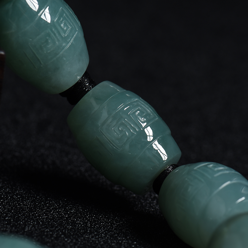 缅甸天然糯种蓝绿翡翠手串-红掌柜