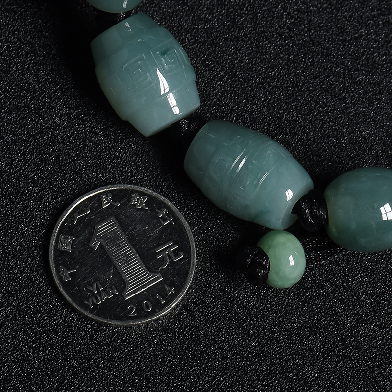 糯种蓝绿翡翠回纹手串-红掌柜