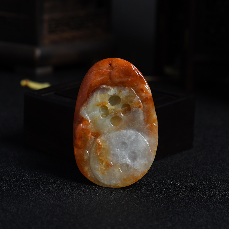 缅甸天然黄翡连年有余吊坠-红掌柜