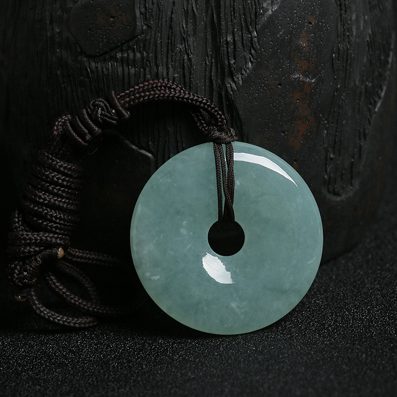 缅甸天然糯冰种浅绿翡翠平安扣 - 红掌柜