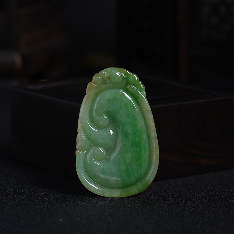 缅甸天然飘翠翡翠如意吊坠-红掌柜