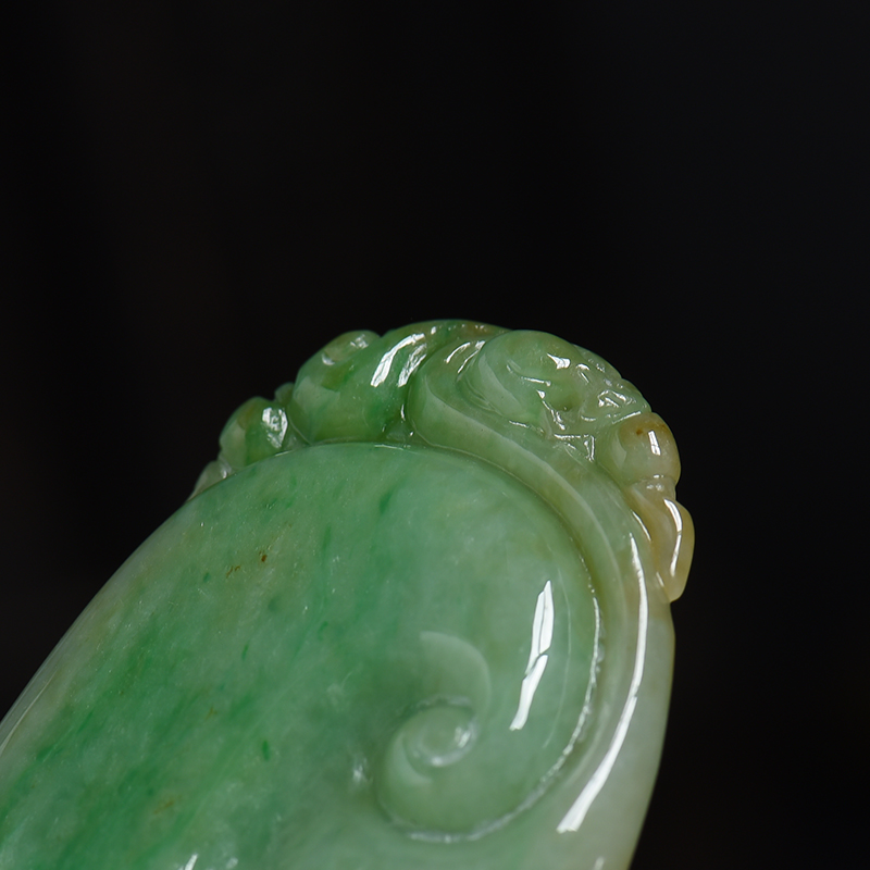 缅甸天然豆种翡翠如意吊坠-红掌柜