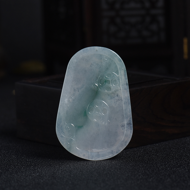 缅甸天然俏色翡翠龙牌吊坠-红掌柜