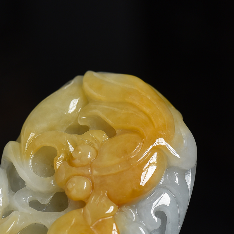 缅甸天然糯种翡翠连年有余吊坠-红掌柜