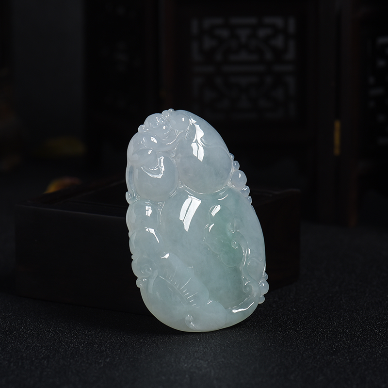 缅甸糯种浅绿翡翠福禄吊坠-红掌柜