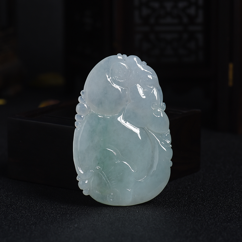 缅甸天然浅绿翡翠福禄吊坠-红掌柜