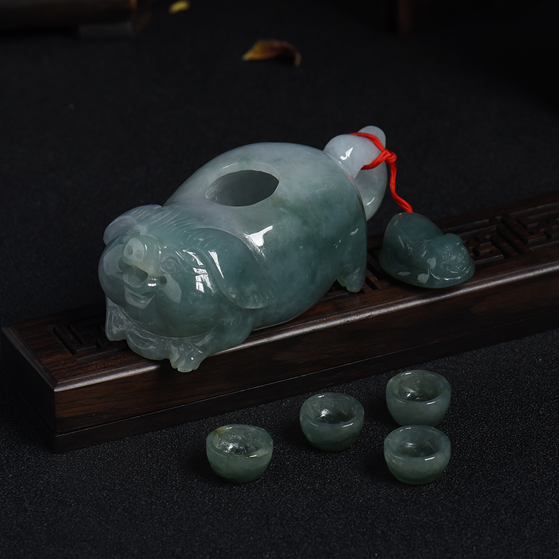 缅甸天然糯种暗绿翡翠猪摆件-红掌柜