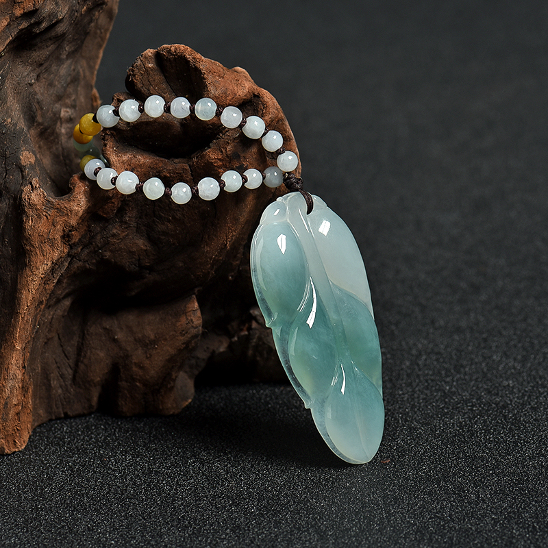 蓝绿翡翠金枝玉叶吊坠-红掌柜