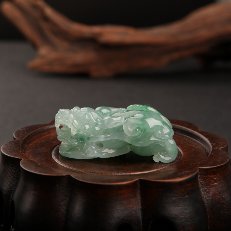 缅甸天然糯种飘花翡翠貔貅吊坠-红掌柜