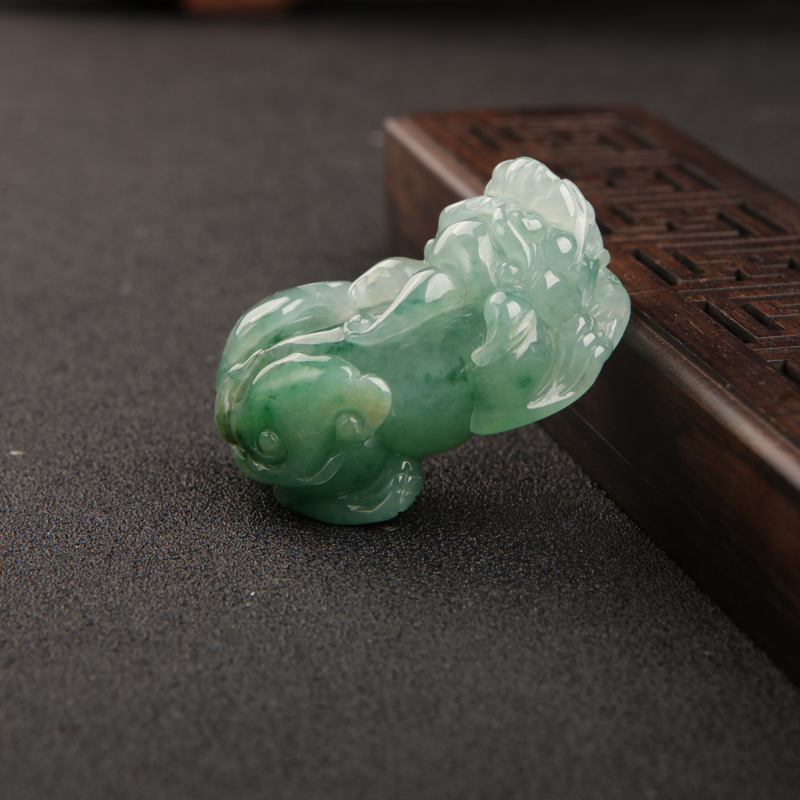缅甸糯种飘花翡翠貔貅吊坠-红掌柜