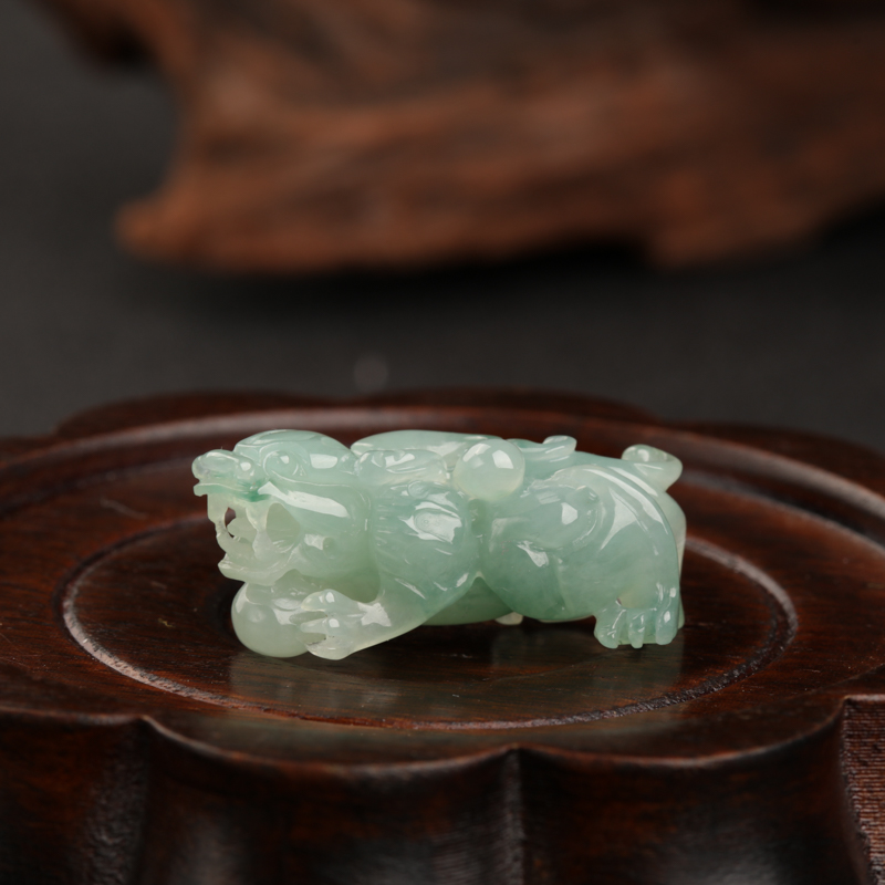 缅甸天然糯种蓝绿翡翠貔貅吊坠-红掌柜
