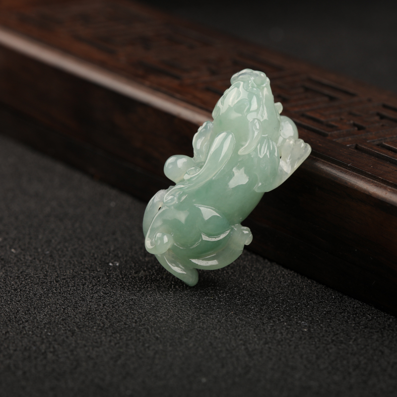缅甸糯种蓝绿翡翠貔貅吊坠-红掌柜