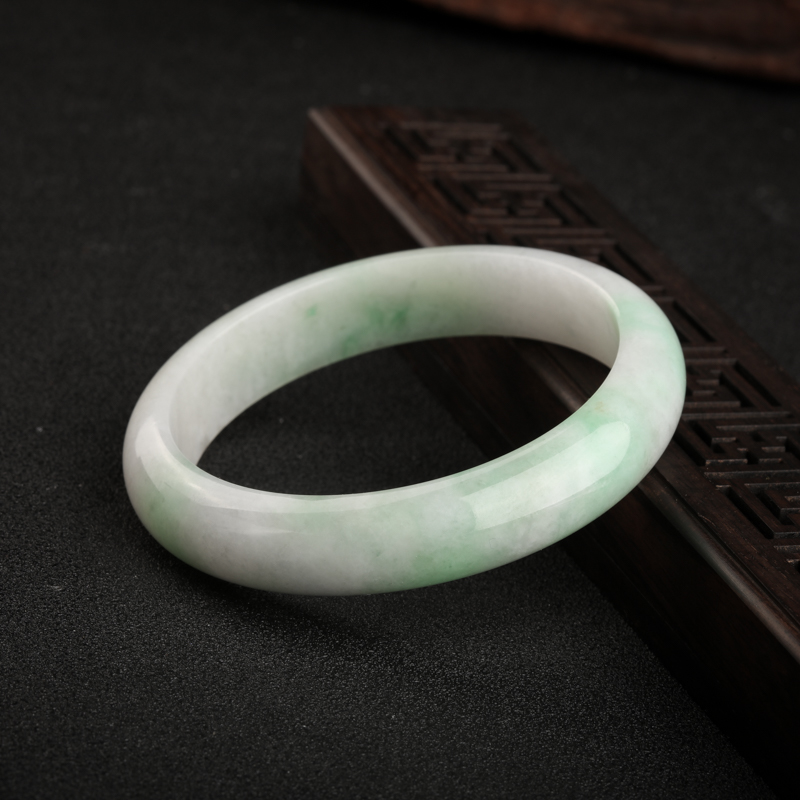 缅甸豆种飘翠翡翠手镯-红掌柜