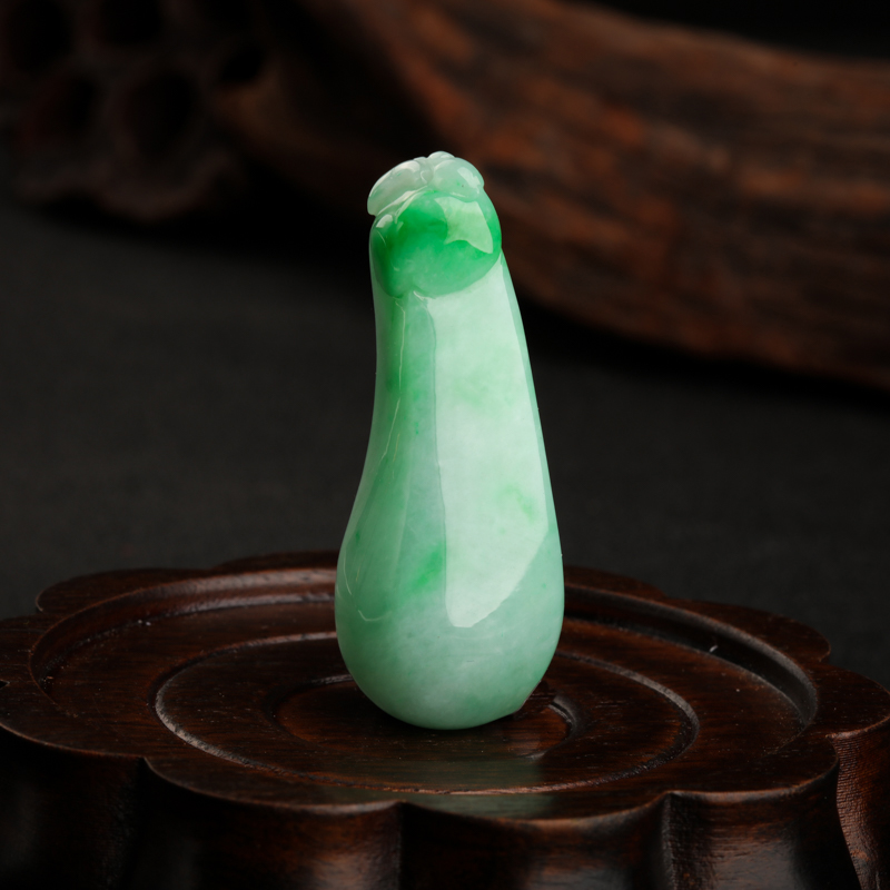 缅甸天然糯种飘翠翡翠福瓜吊坠-红掌柜