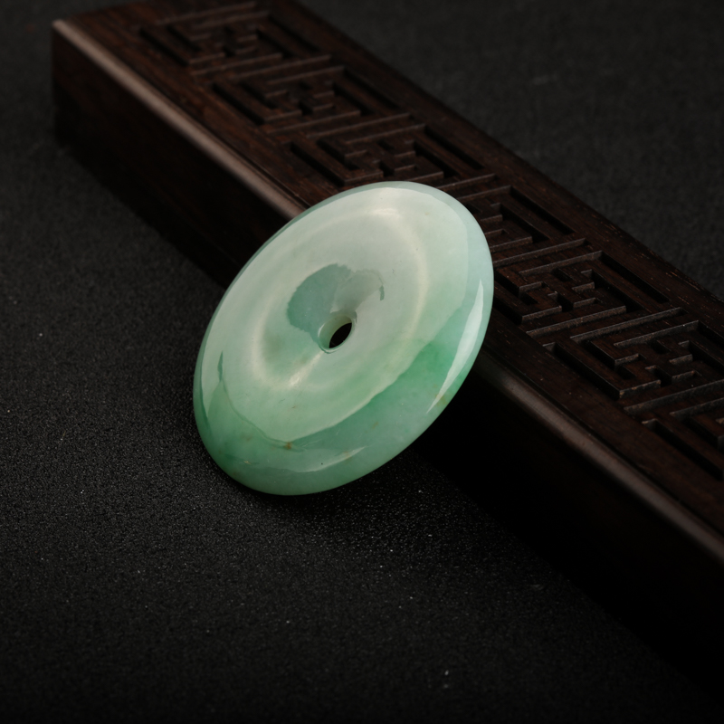 缅甸糯种飘翠翡翠平安扣吊坠-红掌柜