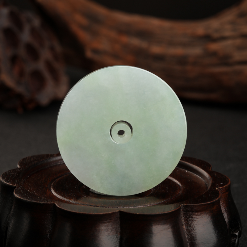 缅甸天然糯冰种浅绿翡翠子母平安扣吊坠-红掌柜