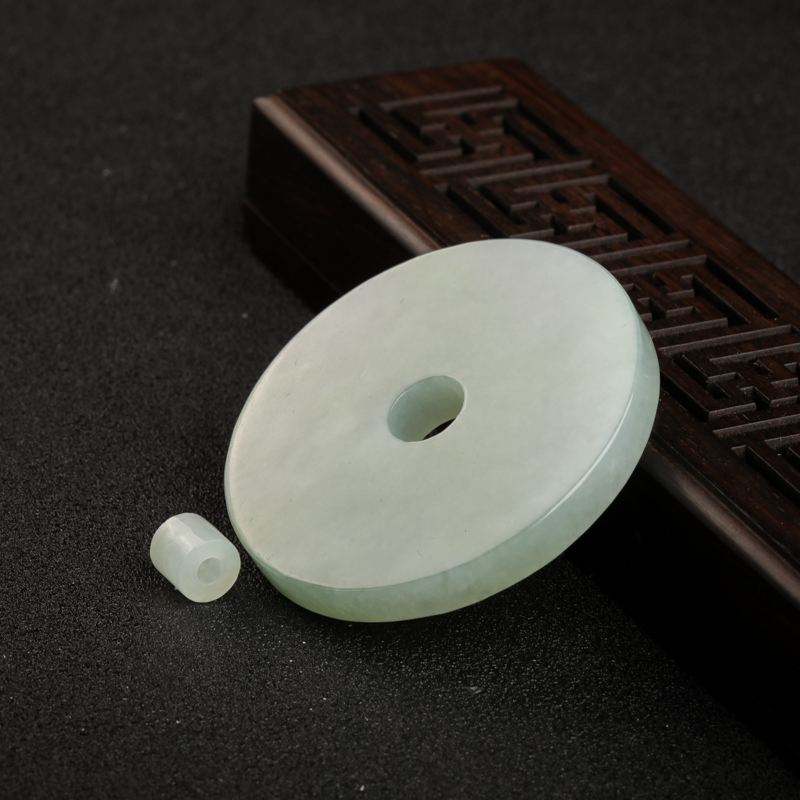 缅甸糯冰种浅绿翡翠子母平安扣吊坠-红掌柜