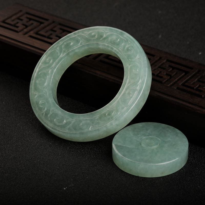 缅甸糯种蓝绿翡翠子母平安扣吊坠-红掌柜