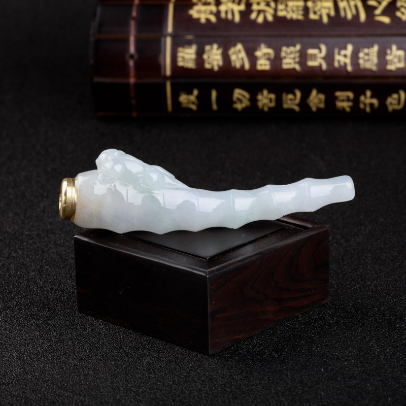 缅甸天然糯种翡翠节节高烟嘴-红掌柜