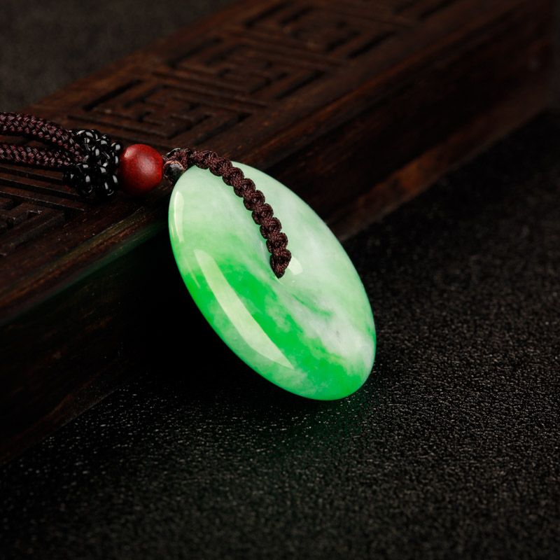 天然豆种飘翠翡翠平安扣吊坠-红掌柜