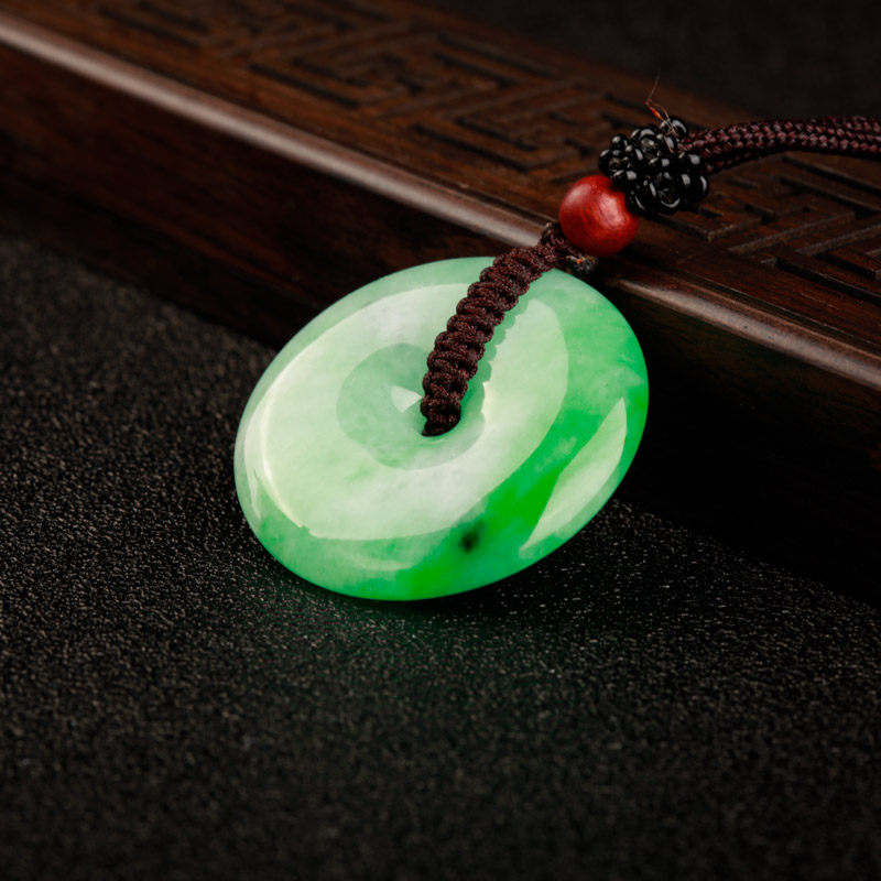缅甸豆种飘翠翡翠平安扣吊坠-红掌柜