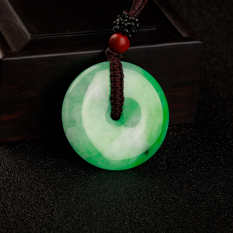 缅甸天然飘翠翡翠平安扣吊坠-红掌柜