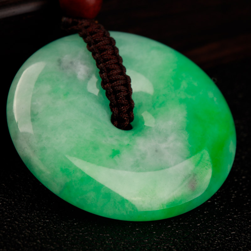 豆种飘翠翡翠平安扣吊坠-红掌柜