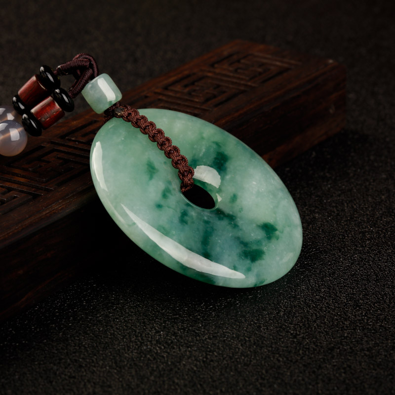 天然糯冰种飘花翡翠平安扣吊坠-红掌柜