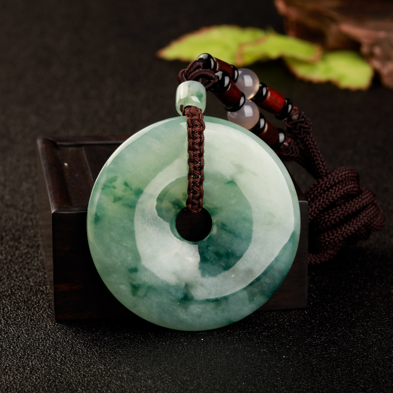 缅甸天然飘花翡翠平安扣吊坠-红掌柜