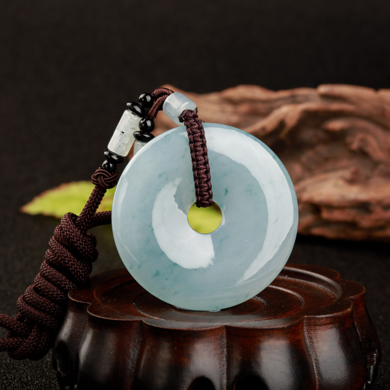 缅甸天然糯冰种飘花翡翠平安扣吊坠-红掌柜