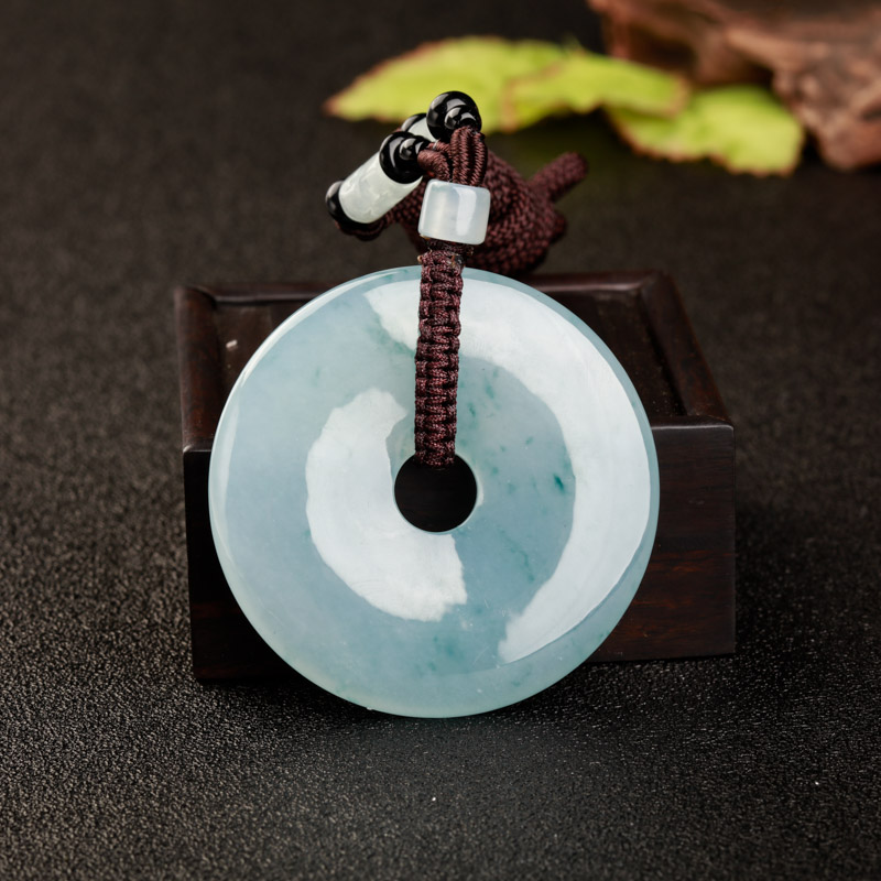 缅甸天然飘花翡翠平安扣吊坠-红掌柜